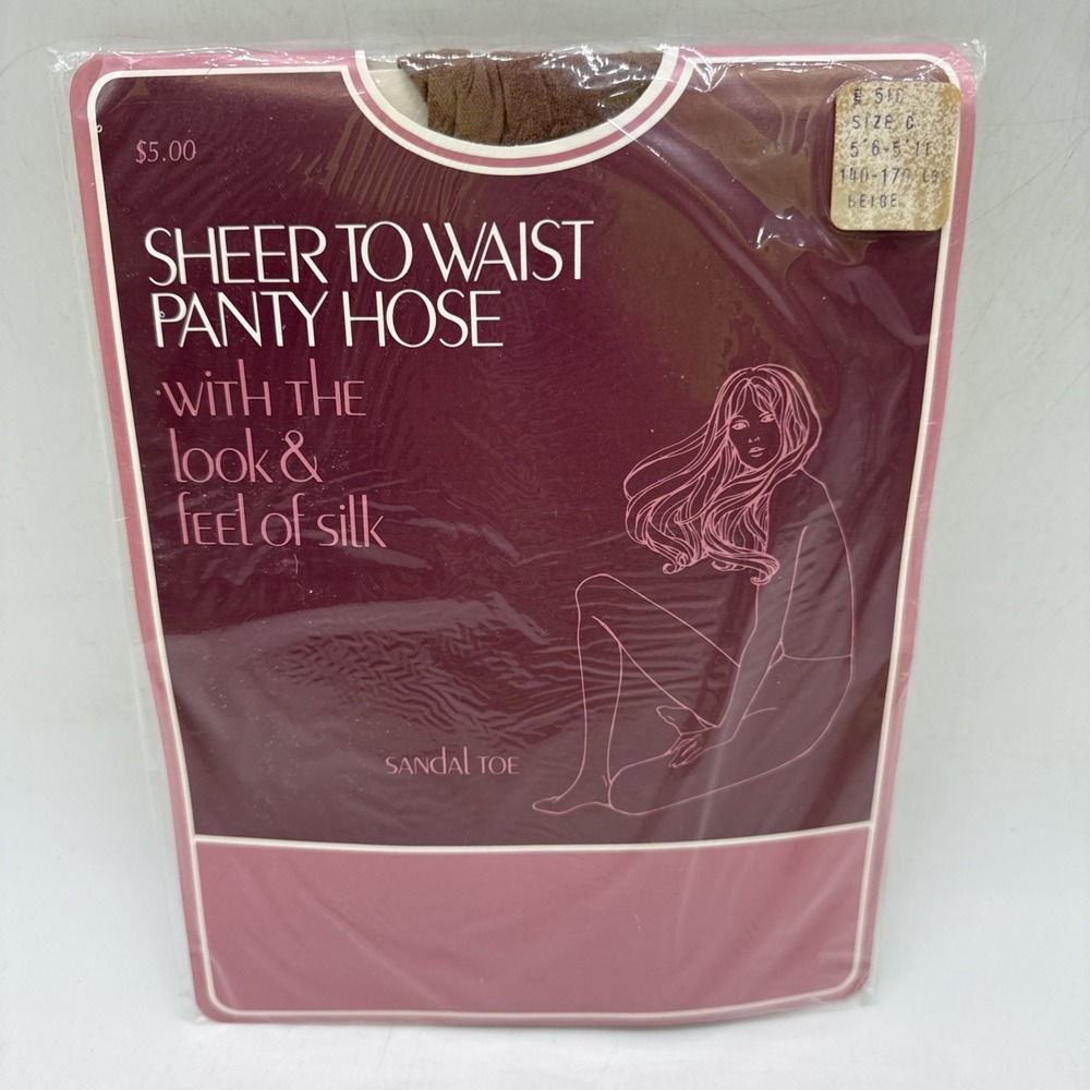 Vintage Gold Medal Hosiery - Sheer to Waist Panty Hose Sandal Toe Size C Beige
